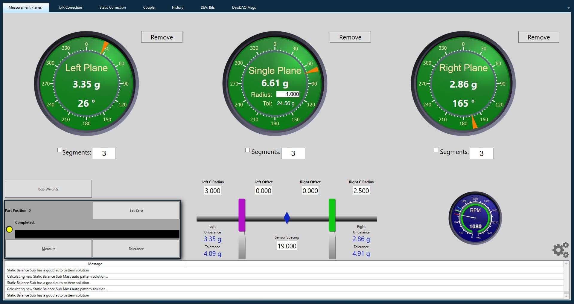 ProBal DBS touchscreen software interface for driveshaft balancing